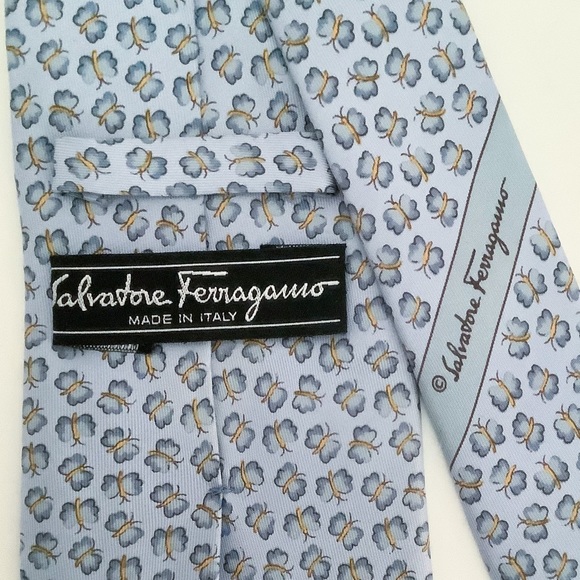 Salvatore Ferragamo Blue Butterfly Silk Necktie - Picture 2 of 7